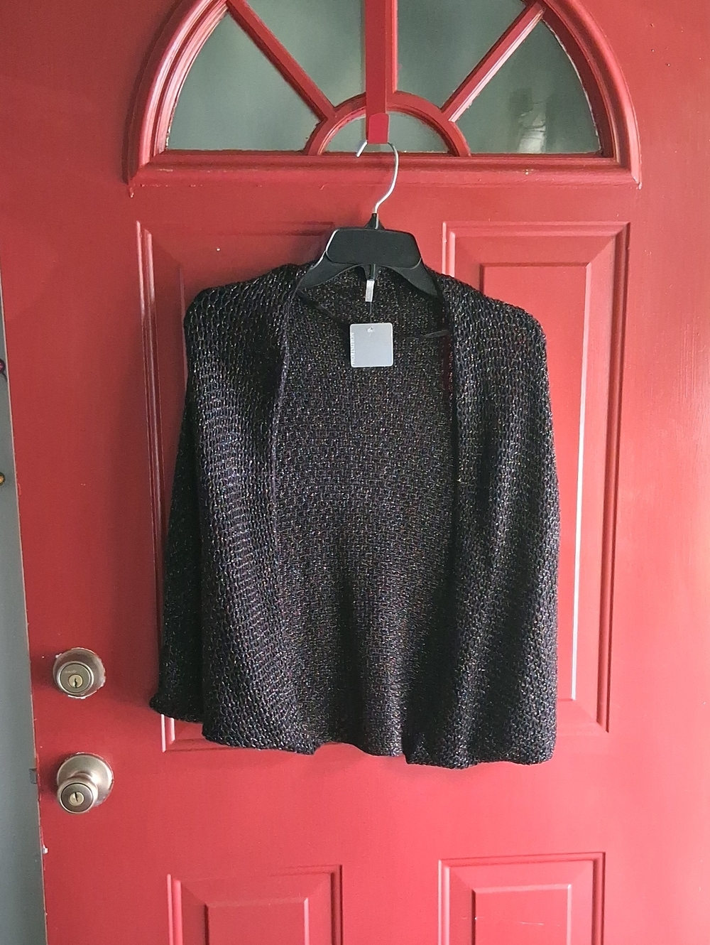 Nordstrom Black Shimmer Open-Front Cardigan